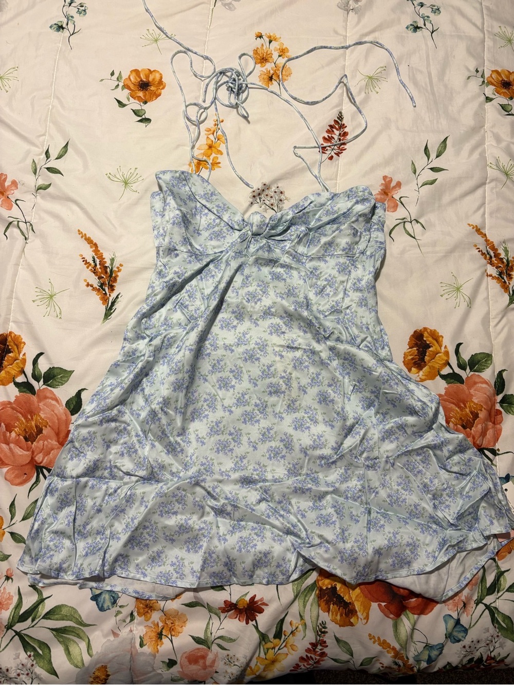 Floral Slip Dress - Light Blue